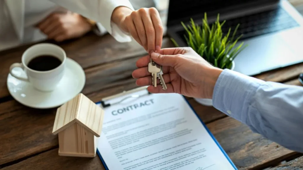 Llaves de un apartamento nuevo sobre un contrato de arrendamiento
